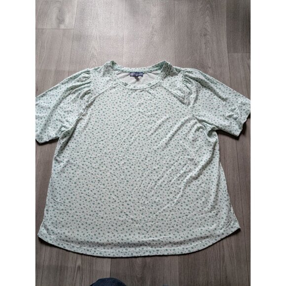 Democracy Womens Polka Dot Short Sleeve Raglan Top Size 1X Light Green Soft Knit - Picture 3 of 6
